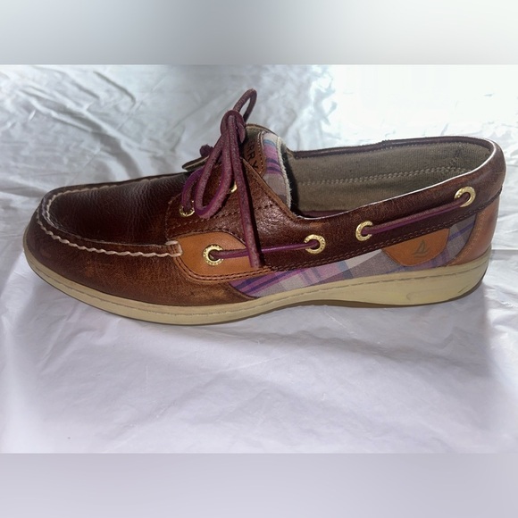 Sperry Top-Sider Brown/Pink Plaid Bluefish Leather Boat Shoe Womens Size 8 M - Picture 4 of 8